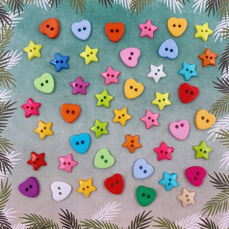 Propupy 200 Pcs Craft Buttons Sewing Buttons Colorful Buttons Mix Buttons Round Heart Star Flower Buttons for DIY Crafts Painting Decoration - Image 3